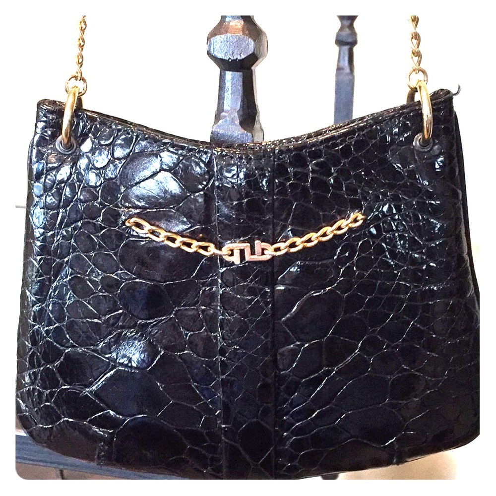 Vintage “Biller” alligator handbag with gold chain